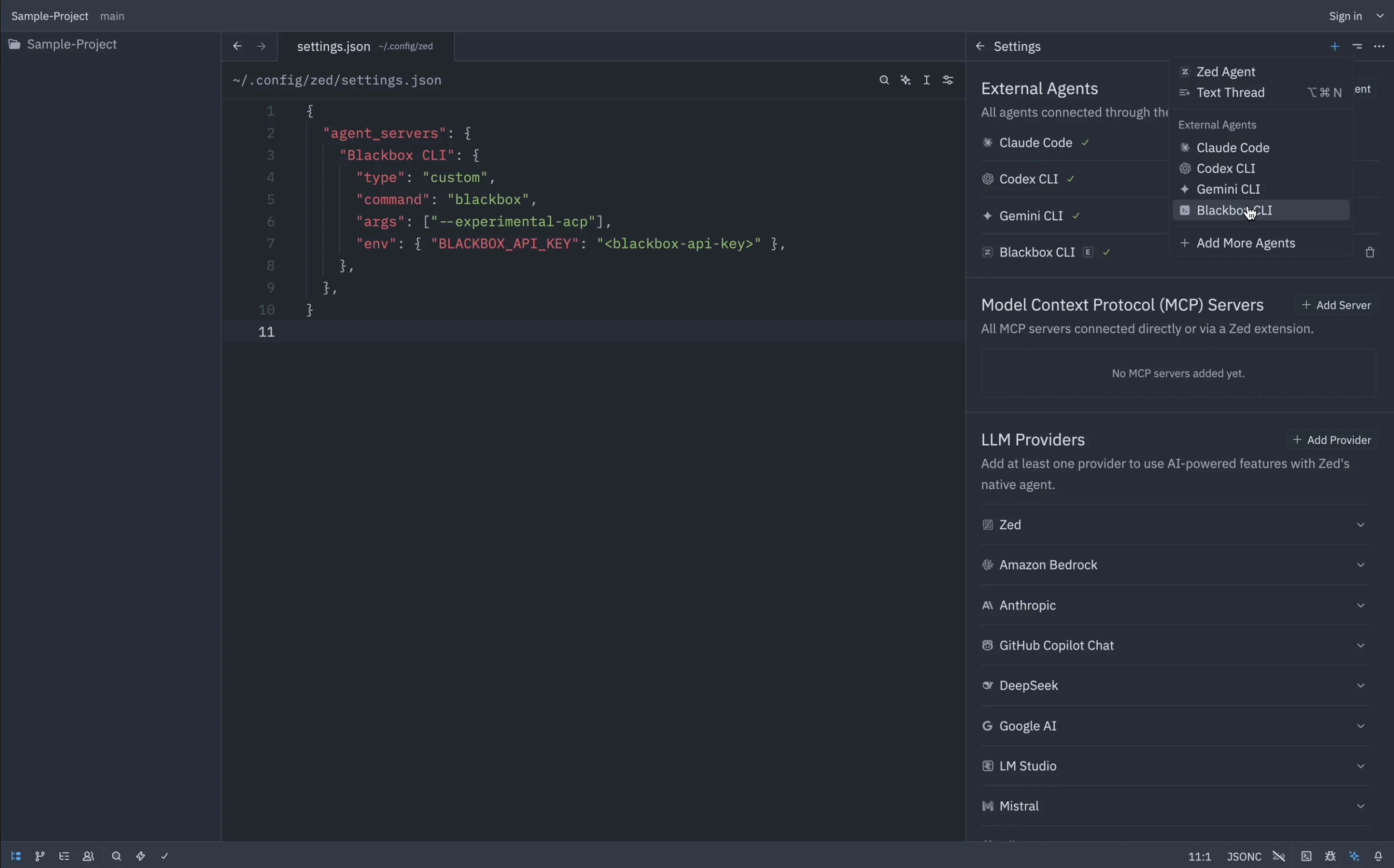 Step 4: Select Blackbox CLI in External Agents