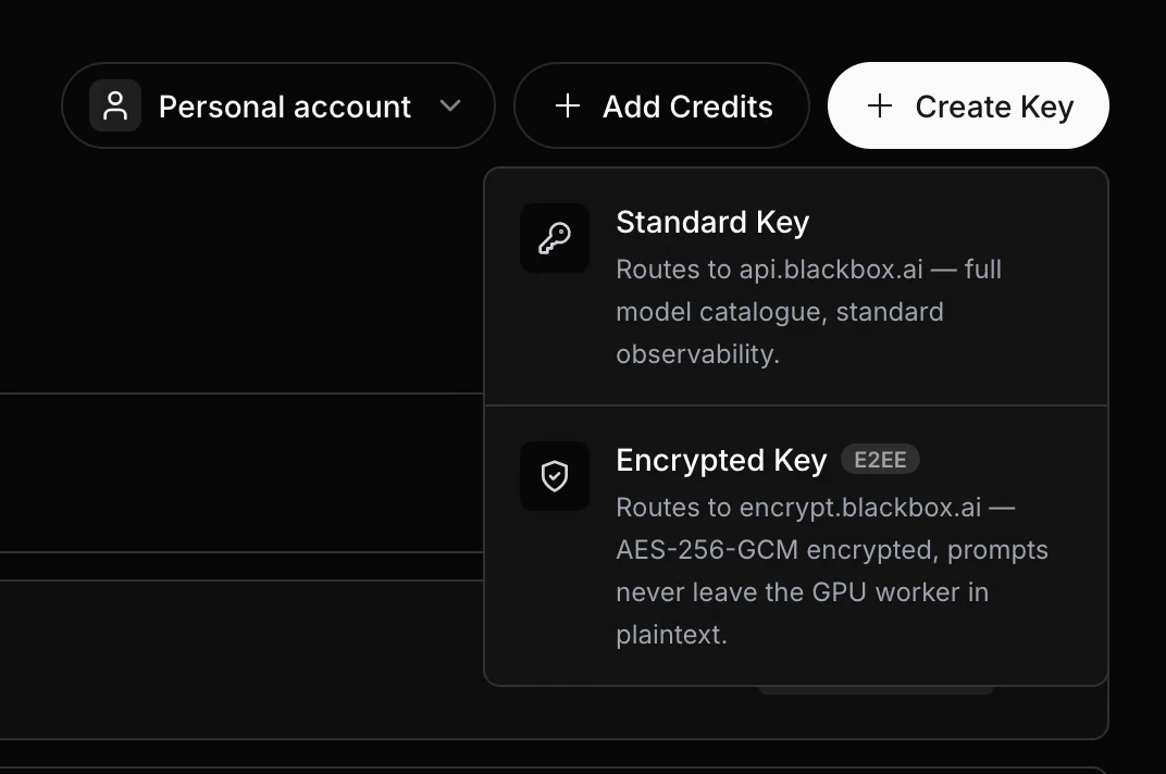 Creating an API key in the BLACKBOX AI dashboard