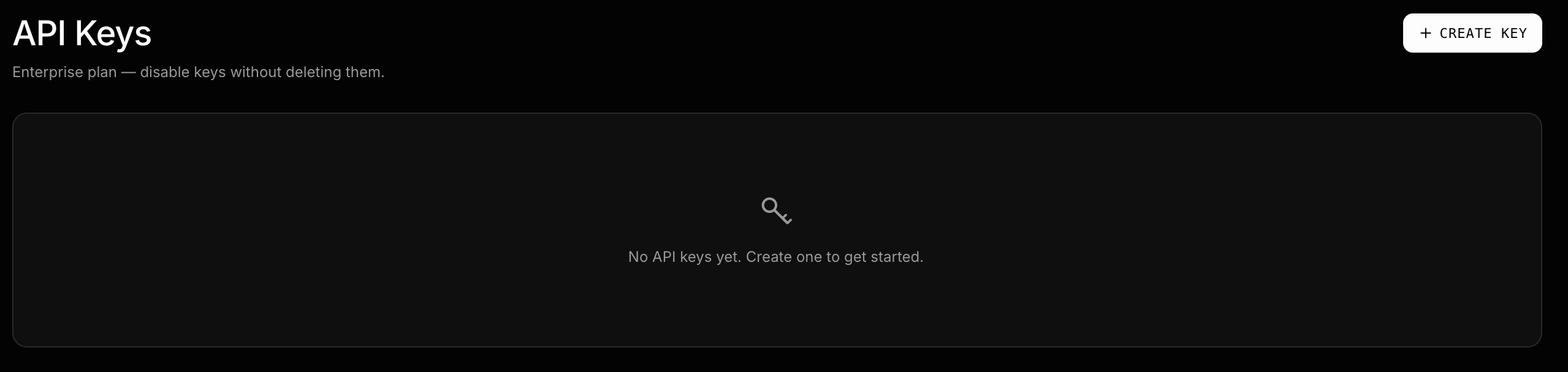 Create API Key button in the empty keys state