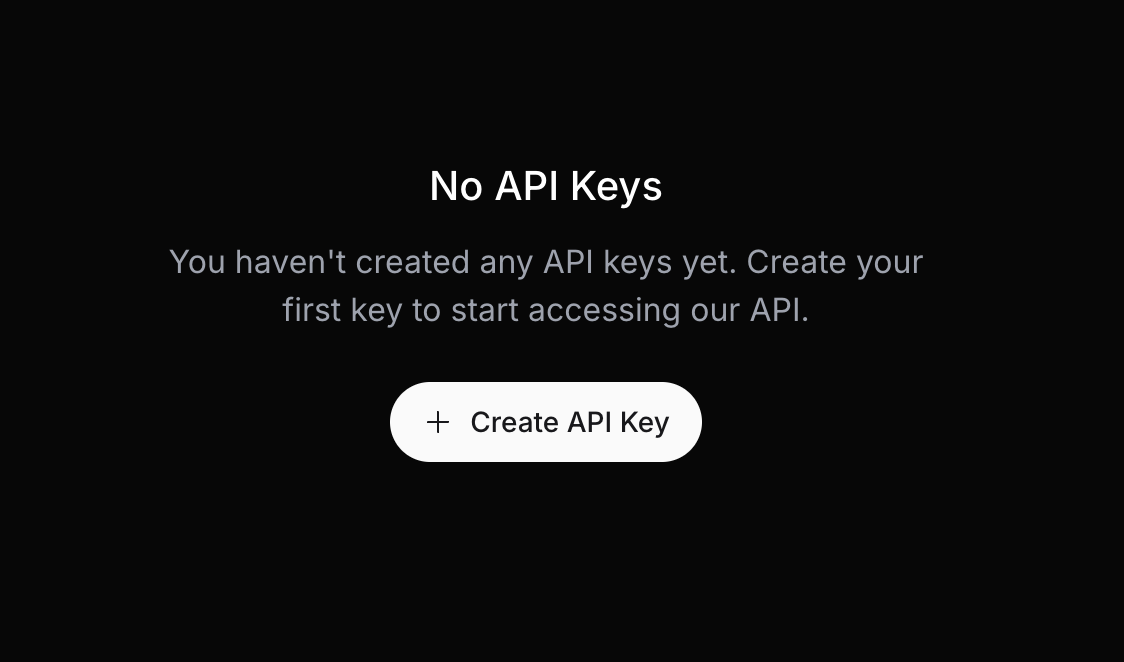 Create API Key button in the empty keys state