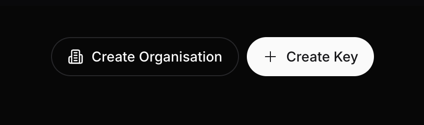 Create Organisation button in the dashboard