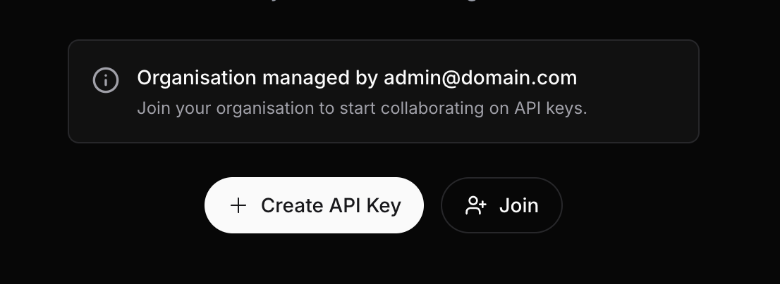 Join Organisation button in the dashboard