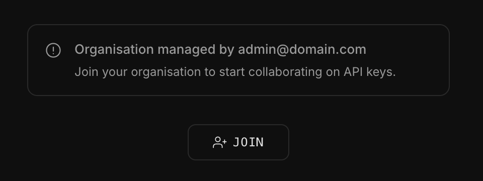 Join Organisation button in the dashboard