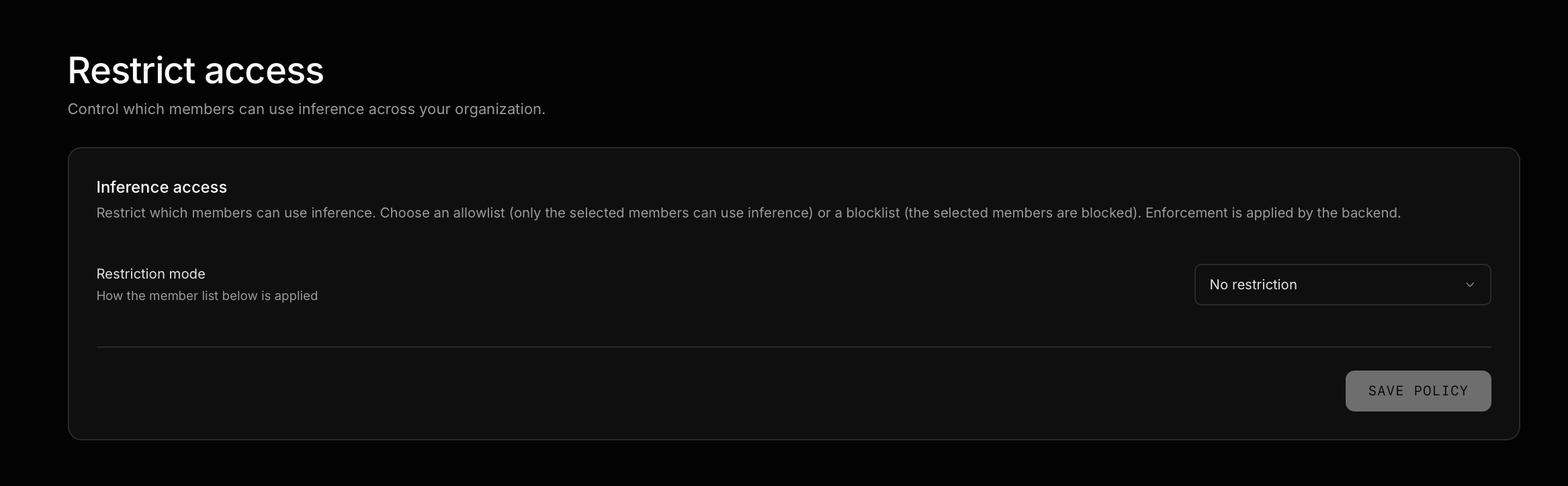 Restrict access page with No restriction selected